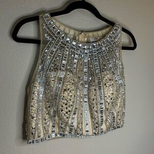 Bustier Women’s Size 10 Cream Mesh Classy Embellished Jewels Zip Back Dress Top